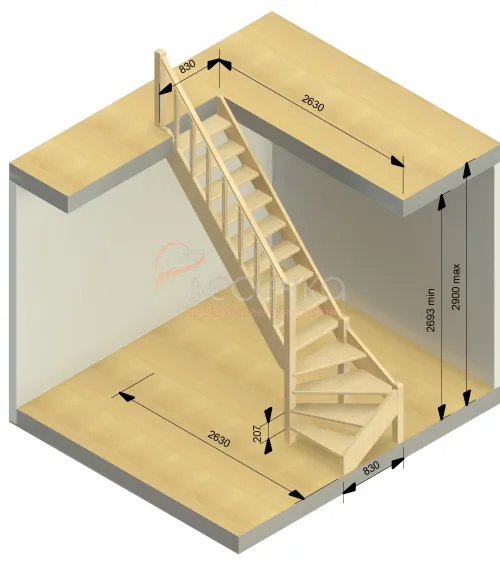 Деревянная межэтажная лестница ЛЕС-07 - фото 4